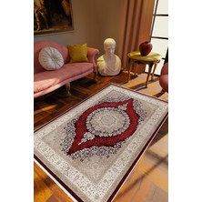 10 Post Online Salon Halısı Klasik Eskitme Bordo Vizon Kaydırmaz Kesme Yıkanabilir Ince Halı Tüysüz Kilim
