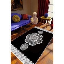 10 Post Online Salon Halısı Klasik Siyah Kaydırmaz Kesme Yıkanabilir Ince Halı Tüysüz Kilim