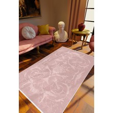 10 Post Online Salon Halısı Klasik Pembe Kaydırmaz Kesme Yıkanabilir Ince Halı Tüysüz Kilim