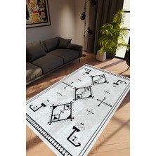 10 Post Online Salon Halısı Modern Geometrik Mavi Siyah Kaydırmaz Kesme Yıkanabilir Ince Halı Tüysüz Kilim