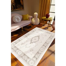 10 Post Online Salon Halısı Klasik Ekru Beyaz Gri Kaydırmaz Kesme Yıkanabilir Ince Halı Tüysüz Kilim