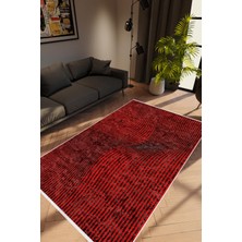 10 Post Online Salon Halısı Modern Geometrik Kırmızı Bordo Kaydırmaz Kesme Yıkanabilir Ince Halı Tüysüz Kilim