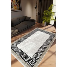 10 Post Online Salon Halısı Doku Eskitme Gri Siyah Kaydırmaz Kesme Yıkanabilir Ince Halı Tüysüz Kilim