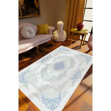 10 Post Online Salon Halısı Klasik Gri Mavi Kaydırmaz Kesme Yıkanabilir Ince Halı Tüysüz Kilim