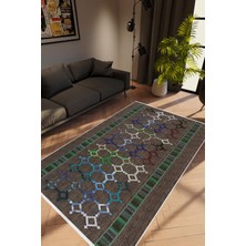 10 Post Online Salon Halısı Modern Geometrik Yeşil Kaydırmaz Kesme Yıkanabilir Ince Halı Tüysüz Kilim