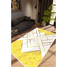 10 Post Online Salon Halısı Modern Geometrik Gold Turuncu Beyaz Altın Kaydırmaz Yıkanabilir Ince Halı Tüysüz Kilim