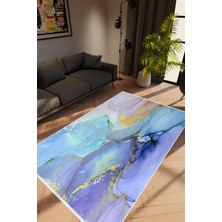 10 Post Online Salon Halısı Taş Mermer Modern Mavi Kaydırmaz Kesme Yıkanabilir Ince Halı Tüysüz Kilim