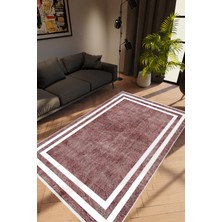 10 Post Online Salon Halısı Modern Çizgili Bordo Kahverengi Kaydırmaz Kesme Yıkanabilir Ince Halı Tüysüz Kilim