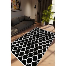 10 Post Online Salon Halısı Modern Geometrik Siyah Beyaz Kaydırmaz Kesme Yıkanabilir Ince Halı Tüysüz Kilim