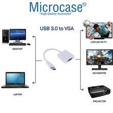 Microcase USB 3.0 To VGA Adaptör - 20 cm Beyaz (Usb 3.0 ve USB 2.0 Destekler) - AL2619