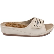 Gökçe Kundura Masaj Tabanlı Ayarlanabilir Cırtlı Anatomik Tabanlı Krem Anne Terliği