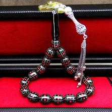 Tesbih Rüyası Gümüş ve Mercan Islemeli Maskot Oltu Taşı Tesbih