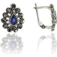 Doğan Silver Doğan Silverkadın Gümüş Markazit ve Kök Safir Taşlı Damla Modeli Küpe DGN20464