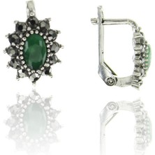 Doğan Silver Doğan Silverkadın Gümüş Markazit ve Kök Zümrüt Taşlı Oval Model Küpe DGN20436