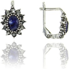 Doğan Silver Doğan Silverkadın Gümüş Markazit ve Kök Safir Taşlı Oval Model Küpe DGN20434