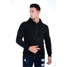 Blues Moda Kapüşonlu Fermuarlı Hoodie Içi Polarlı Kalın Sweathirt