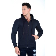 Blues Moda Kapüşonlu Fermuarlı Hoodie Içi Polarlı Kalın Sweathirt