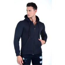 Blues Moda Kapüşonlu Fermuarlı Hoodie Içi Polarlı Kalın Sweathirt