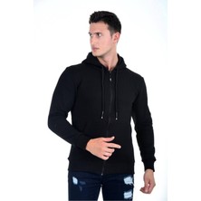 Blues Moda Kapüşonlu Fermuarlı Hoodie Erkekler İçin Kalın Polarlı Tasarım Düz Renk