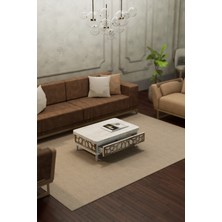 kolexonline Rosa Ahşap Orta Sehpa Desen Işlemeli Çekmeceli Antik Beyaz Renk