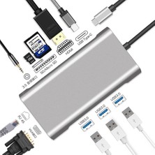 Comse 10 In 1 Type-C To VGA HDMI USB C Ethernet Aux Kart Okuyucu Macbook Uyumlu USB Hub Adaptör