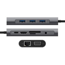 Comse 10 In 1 Type-C To VGA HDMI USB C Ethernet Aux Kart Okuyucu Macbook Uyumlu USB Hub Adaptör