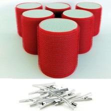 Croc 1203 Cırtlı Sünger Bigudi Kırmızı 6'lı Çap 5cm + 12'li Alüminyum Saç Pensi