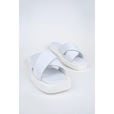 Modabuymus Beyaz Hakiki Deri Anatomik Günlük Terlik - Vulap