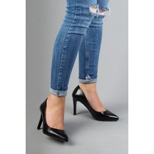 Modabuymus Siyah Kırışık Rugan Stiletto Topuklu Kadın Ayakabı - Anger