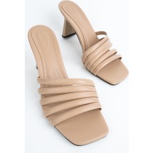 Modabuymus Nish Ten Rengi Çok Bantlı Topuklu Terlik