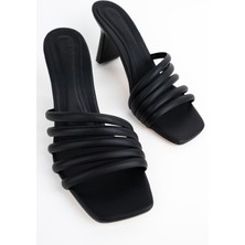 Modabuymus Nish Siyah Çok Bantlı Topuklu Terlik