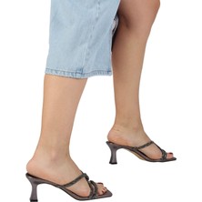 Modabuymus Platin Taşlı Çapraz Bantlı Topuklu Abiye Terlik - Monoce