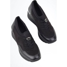 Modabuymus Dolgu Tabanlı Esnek Siyah Spor Ayakkabı Kadın Sneaker - Stonestar