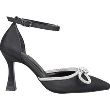 Modabuymus Siyah Saten Fiyonk Taşlı Kadeh Topuklu Ayakkabı - Darley