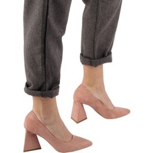 Modabuymus Pudra Süet Stiletto Üçgen Kalın Topuklu Ayakkabı - Ikon