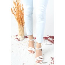 Modabuymus Dikdörtgen Topuklu Tek Bantlı Sax Mavi Saten Ayakkabı - Haad