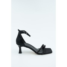 Modabuymus Siyah Taşlı Çift Bant Topuklu Abiye Ayakkabı - Lovely