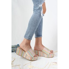 Modabuymus Çok Renkli Hasır Dolgu Topuklu Kadın Terlik - Queen