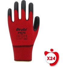 Beybi PN75 Kırmızı-Siyah Poly. Örme Nitril Iş Eldiveni 10 Beden 24 Çift