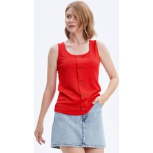 Sementa Düğme Detaylı Kalın Askılı Tshirt - Mercan