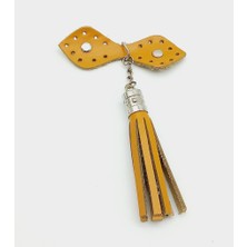 Angel Çanta Aksesuar  Deri Hardal Cluch Püskül Gümüş Metalli