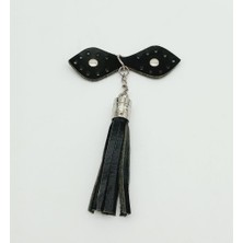 Angel Çanta Aksesuar  Deri Siyah Cluch Püskül Gümüş Metalli