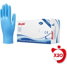 Beybi Pudrasız Nitril Eldiven L Beden Mavi 100'LÜ 20 Paket