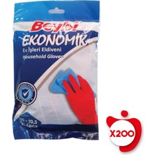 Beybi Ekonomik Ev Işleri ve Bulaşık Eldiveni 10-10,5 Beden Kırmızı 200 Çift