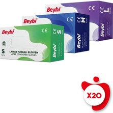 Beybi Pudralı Lateks Eldiven S Beden Beyaz 100'LÜ 20 Paket
