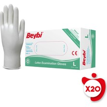 Beybi Pudralı Lateks Eldiven L Beden Beyaz 100'LÜ 20 Paket