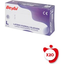 Beybi Pudralı Lateks Eldiven L Beden Beyaz 100'LÜ 20 Paket