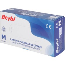 Beybi Pudralı Lateks Eldiven M Beden Beyaz 100'LÜ 5 Paket