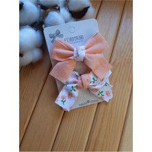 EyER Shoping 2li Çiçekli Kurdela Klips Toka Turuncu