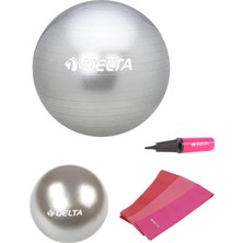 Delta 55 Cm-25 cm Pilates Topu 3'lü Pilates Bandı Egzersiz Direnç Lastiği Pilates Topu Pompası Seti